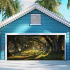 Giant Trees Forest Outdoor Garage Door Cover Banner Beautiful Large Backdrop Decoration for Outdoor Garage Door Home Wall Decorations Event Party Parade