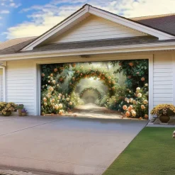 Giant Trees Forest Outdoor Garage Door Cover Banner Beautiful Large Backdrop Decoration for Outdoor Garage Door Home Wall Decorations Event Party Parade