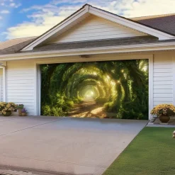 Giant Trees Forest Outdoor Garage Door Cover Banner Beautiful Large Backdrop Decoration for Outdoor Garage Door Home Wall Decorations Event Party Parade