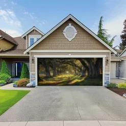 Giant Trees Forest Outdoor Garage Door Cover Banner Beautiful Large Backdrop Decoration for Outdoor Garage Door Home Wall Decorations Event Party Parade