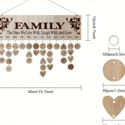 Gifts for Mom Grandma to Remember Everyone's Birthday Wooden Family Birthday Reminder Calendar Plaque with 100 Wood Tags Wall Hanging Unique Presents Ideas from Daughter Son