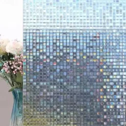 Glass Window Film 3D Adhesive Free Static Privacy Window Film Decorative Glass Mosaic Film Grid Privacy Glass Film 45*100CM