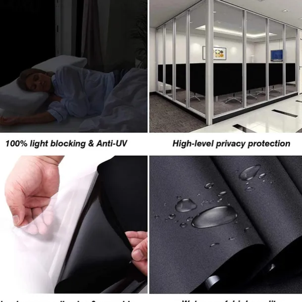 Glass Window Film Window Covering Black Film Static Privacy Decoration Self Adhesive for UV Blocking Heat Control Glass Window Stickers 100X45cm/39X18inches