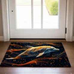 Gold Dolphin Doormat Non-Slip Oil Proof Rug Indoor Outdoor Mat Bedroom Decor Bathroom Mat Entrance Rug Door Mat