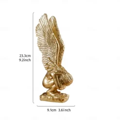 Gold Kneeling Angel Desktop Decoration, Resin Material Salvation Angel Sculpture, Handmade Craft for TV Background Wall, Entryway, Study, and Office Desk Decor