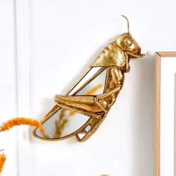 Gold Resin Sparrow and Grasshopper Wall Decor, Mirrored Inlay Design, Unique Hanging Ornament for Bird Lovers, Home, Party, and Zoo Decoration