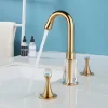 Gold Two Handle High Arc Widespread Bathroom Sink Faucet 3 Hole with Solid Brass Body Widespread Bathroom Faucet