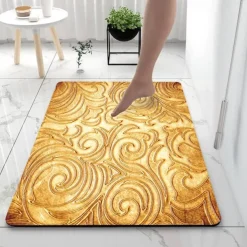 Golden Bath Mat Non-slip Diatomaceous Earth Bath Rug Soft Mat Rubber Anti-Slip Fast Dry Super Absorbent Thin Bathroom Mat for Under Door - Bathroom Floor Mat Rug Bathtub Front Shower Mat Sink