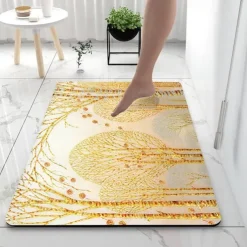 Golden Bath Mat Non-slip Diatomaceous Earth Bath Rug Soft Mat Rubber Anti-Slip Fast Dry Super Absorbent Thin Bathroom Mat for Under Door - Bathroom Floor Mat Rug Bathtub Front Shower Mat Sink