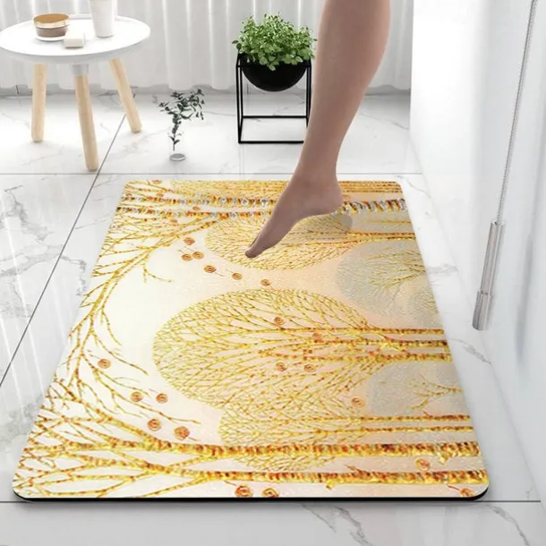Golden Bath Mat Non-slip Diatomaceous Earth Bath Rug Soft Mat Rubber Anti-Slip Fast Dry Super Absorbent Thin Bathroom Mat for Under Door - Bathroom Floor Mat Rug Bathtub Front Shower Mat Sink