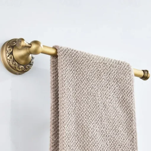 Golden Brushed Brass Towel Holder Bathroom Accessory Towel Ring/Toilet Paper Holder/Robe Hook Antique Brass Bathroom Single Rod Wall Mounted Carved Design