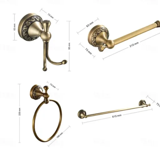 Golden Brushed Brass Towel Holder Bathroom Accessory Towel Ring/Toilet Paper Holder/Robe Hook Antique Brass Bathroom Single Rod Wall Mounted Carved Design
