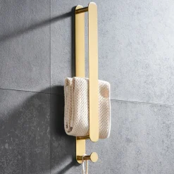 Golden Multifunctional Towel Bar with Hook 304 Stainless Steel Electroplated, 40cm, Brushed Gold, Bathroom and Kitchen Shelf Punch-free