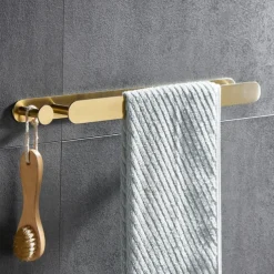 Golden Multifunctional Towel Bar with Hook 304 Stainless Steel Electroplated, 40cm, Brushed Gold, Bathroom and Kitchen Shelf Punch-free