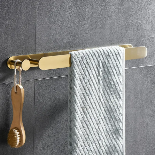 Golden Multifunctional Towel Bar with Hook 304 Stainless Steel Electroplated, 40cm, Brushed Gold, Bathroom and Kitchen Shelf Punch-free