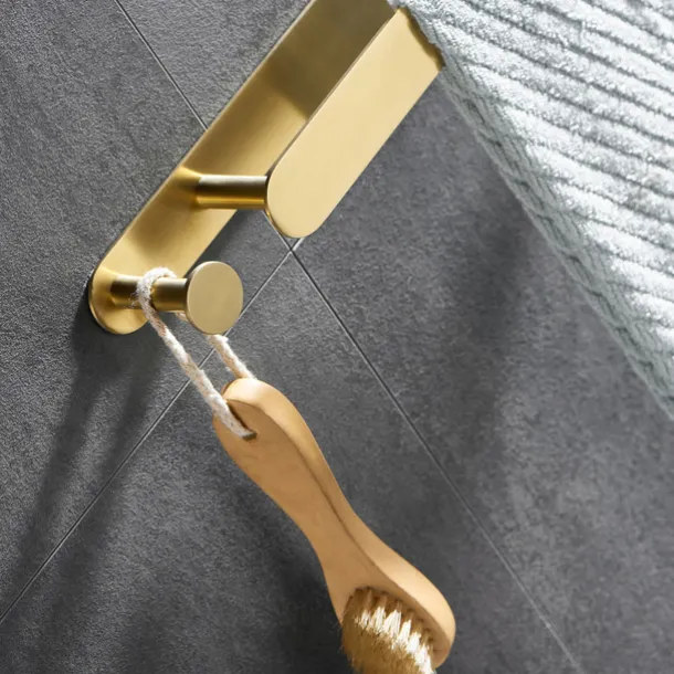 Golden Multifunctional Towel Bar with Hook 304 Stainless Steel Electroplated, 40cm, Brushed Gold, Bathroom and Kitchen Shelf Punch-free