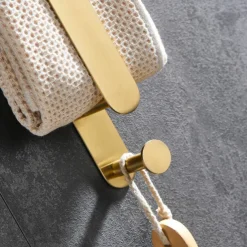 Golden Multifunctional Towel Bar with Hook 304 Stainless Steel Electroplated, 40cm, Brushed Gold, Bathroom and Kitchen Shelf Punch-free