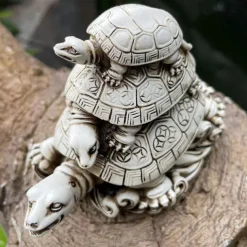 Golden Resin Feng Shui Three Tier Tortoise Statue, Three Generation Turtle Art Sculpture Model, Symbol For Longevity And Protection, Home Decoration