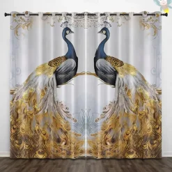 Golden Rose Peacock Insulated Outdoor Balcony Rest Living Room Home Decoration 2-piece Set 3D Digital Printing Perforated Shade Curtains