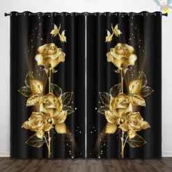 Golden Rose Peacock Insulated Outdoor Balcony Rest Living Room Home Decoration 2-piece Set 3D Digital Printing Perforated Shade Curtains