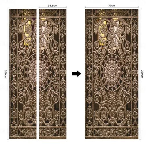 Golden Wrought Iron Door Self-adhesive Creative Door Stickers DIY Decorative Home Waterproof Wall Stickers 77*200cm For Bedroom Living Room