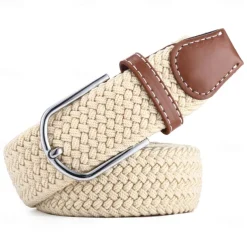 Golf Belt Unisex Stylish and Versatile Leather Belt with Buckle, Fashionable Woven Design, Elasticity, and Korean-style Casual Canvas for Men and Women