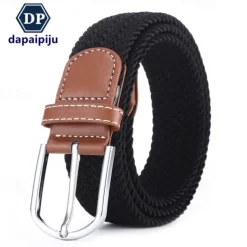 Golf Belt Unisex Stylish and Versatile Leather Belt with Buckle, Fashionable Woven Design, Elasticity, and Korean-style Casual Canvas for Men and Women
