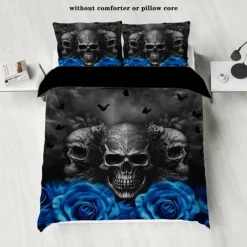 Gothic Cool Skull Floral Print 3-Piece Duvet Cover Set Bedding Set - Unique and Artistic Design - Includes Duvet Cover and Pillowcases - Soft and Durable Fabric - Perfect for Adding an Edgy Touch to Your Bedroom Decor