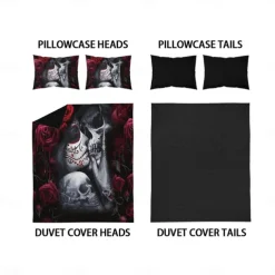 Gothic Cool Skull Floral Print 3-Piece Duvet Cover Set Bedding Set - Unique and Artistic Design - Includes Duvet Cover and Pillowcases - Soft and Durable Fabric - Perfect for Adding an Edgy Touch to Your Bedroom Decor