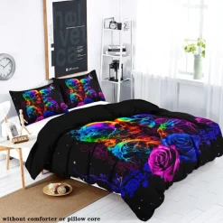 Gothic Cool Skull Floral Print 3-Piece Duvet Cover Set Bedding Set - Unique and Artistic Design - Includes Duvet Cover and Pillowcases - Soft and Durable Fabric - Perfect for Adding an Edgy Touch to Your Bedroom Decor