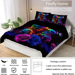 Gothic Cool Skull Floral Print 3-Piece Duvet Cover Set Bedding Set - Unique and Artistic Design - Includes Duvet Cover and Pillowcases - Soft and Durable Fabric - Perfect for Adding an Edgy Touch to Your Bedroom Decor