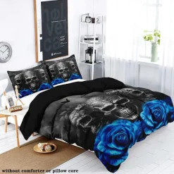 Gothic Cool Skull Floral Print 3-Piece Duvet Cover Set Bedding Set - Unique and Artistic Design - Includes Duvet Cover and Pillowcases - Soft and Durable Fabric - Perfect for Adding an Edgy Touch to Your Bedroom Decor