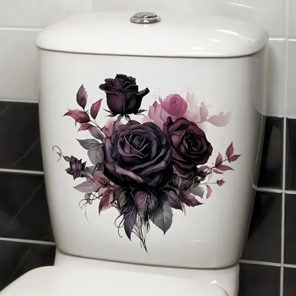 Gothic Rose Toilet Lid Decal - Easy Stick, Removable Bathroom Decor Sticker, Perfect for Home & Romantic Gifts, Funny And Cute, Wall Stickers, Toilet Decoration Tools