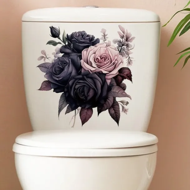 Gothic Rose Toilet Lid Decal - Easy Stick, Removable Bathroom Decor Sticker, Perfect for Home & Romantic Gifts, Funny And Cute, Wall Stickers, Toilet Decoration Tools