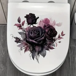 Gothic Rose Toilet Lid Decal - Easy Stick, Removable Bathroom Decor Sticker, Perfect for Home & Romantic Gifts, Funny And Cute, Wall Stickers, Toilet Decoration Tools
