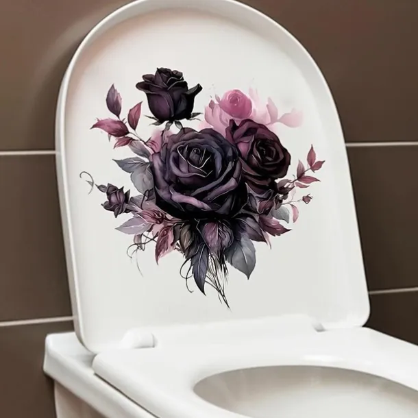 Gothic Rose Toilet Lid Decal - Easy Stick, Removable Bathroom Decor Sticker, Perfect for Home & Romantic Gifts, Funny And Cute, Wall Stickers, Toilet Decoration Tools