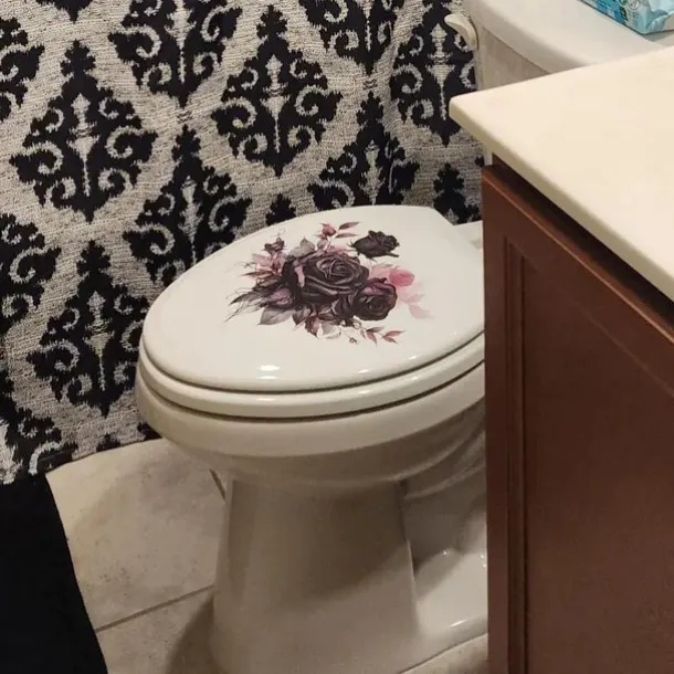 Gothic Rose Toilet Lid Decal - Easy Stick, Removable Bathroom Decor Sticker, Perfect for Home & Romantic Gifts, Funny And Cute, Wall Stickers, Toilet Decoration Tools