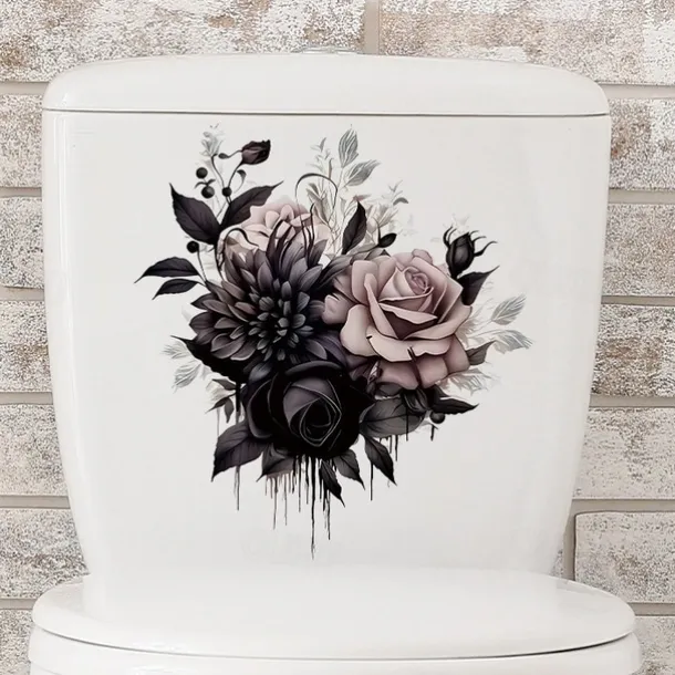 Gothic Rose Toilet Lid Decal - Easy Stick, Removable Bathroom Decor Sticker, Perfect for Home & Romantic Gifts, Funny And Cute, Wall Stickers, Toilet Decoration Tools