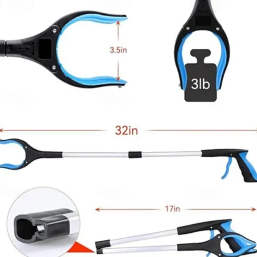 Grabber Reacher Tool 360 Degree Rotating Head, Wide Jaw, 32" Foldable, Lightweight Trash Claw Grabbers for Elderly, Reaching Tool for Trash Pick Up Stick, Litter Picker Arm Extension