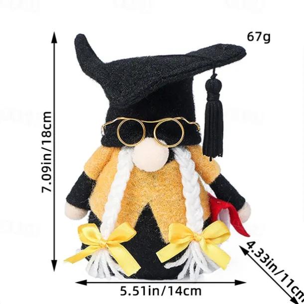 Graduation Gift Gnome Figurine, Cute Faceless Doll with Black Doctoral Cap, Plush Toy, Holiday Gift & Decoration
