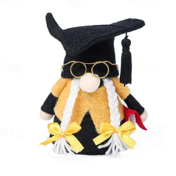 Graduation Gift Gnome Figurine, Cute Faceless Doll with Black Doctoral Cap, Plush Toy, Holiday Gift & Decoration