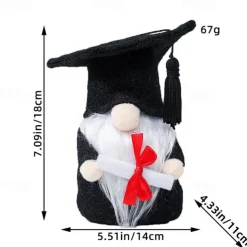 Graduation Gift Gnome Figurine, Cute Faceless Doll with Black Doctoral Cap, Plush Toy, Holiday Gift & Decoration
