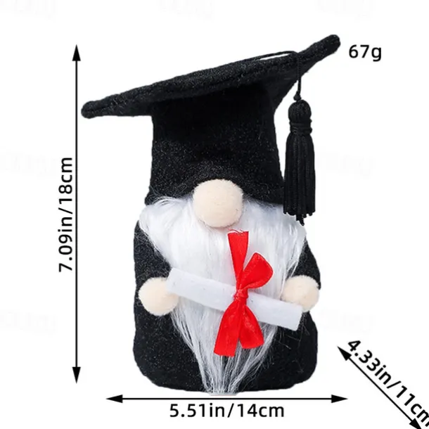 Graduation Gift Gnome Figurine, Cute Faceless Doll with Black Doctoral Cap, Plush Toy, Holiday Gift & Decoration