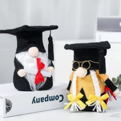Graduation Gift Gnome Figurine, Cute Faceless Doll with Doctoral Cap & Rudolf Plush Toy, Standing Decoration Figurine