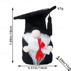 Graduation Gift Gnome Figurine, Cute Faceless Doll with Doctoral Cap & Rudolf Plush Toy, Standing Decoration Figurine
