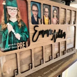 Graduation School Picture Frame, Pre-K to 12, Wooden Photo Frame for School Years (K-12), 14 Photo Slots, Ideal Graduation Gifts & Party Decor for Children and Classmates