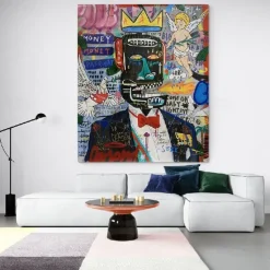 Graffiti art handmade King of street Basquia style Bright painting Large Graffiti Style Wall Art Pop Art Painting on Canvas pop art painting Graffiti artwork painting Ready to Hang Decor