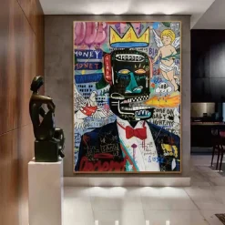 Graffiti art handmade King of street Basquia style Bright painting Large Graffiti Style Wall Art Pop Art Painting on Canvas pop art painting Graffiti artwork painting Ready to Hang Decor
