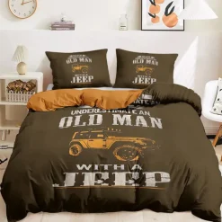 Graphic Car Old Man Duvet Cover Set Vintage Retro Style Soft Durable Microfiber Quilt Cover with Pillowcases Unique Bedroom Decor