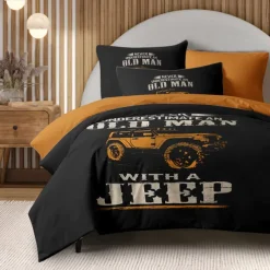 Graphic Car Old Man Duvet Cover Set Vintage Retro Style Soft Durable Microfiber Quilt Cover with Pillowcases Unique Bedroom Decor